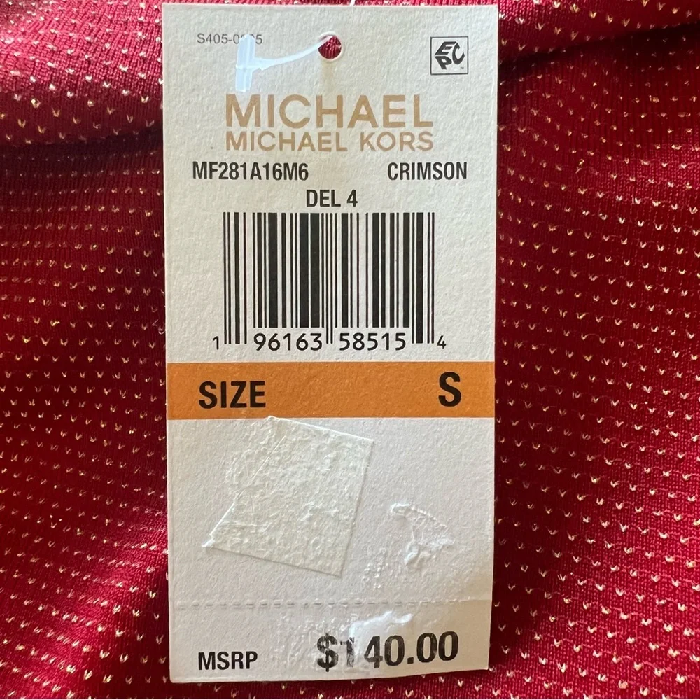 NWT $140 Michael Kors Red Dress Small Gold Metallic Faux-Wrap Crimson - Picture 11 of 15